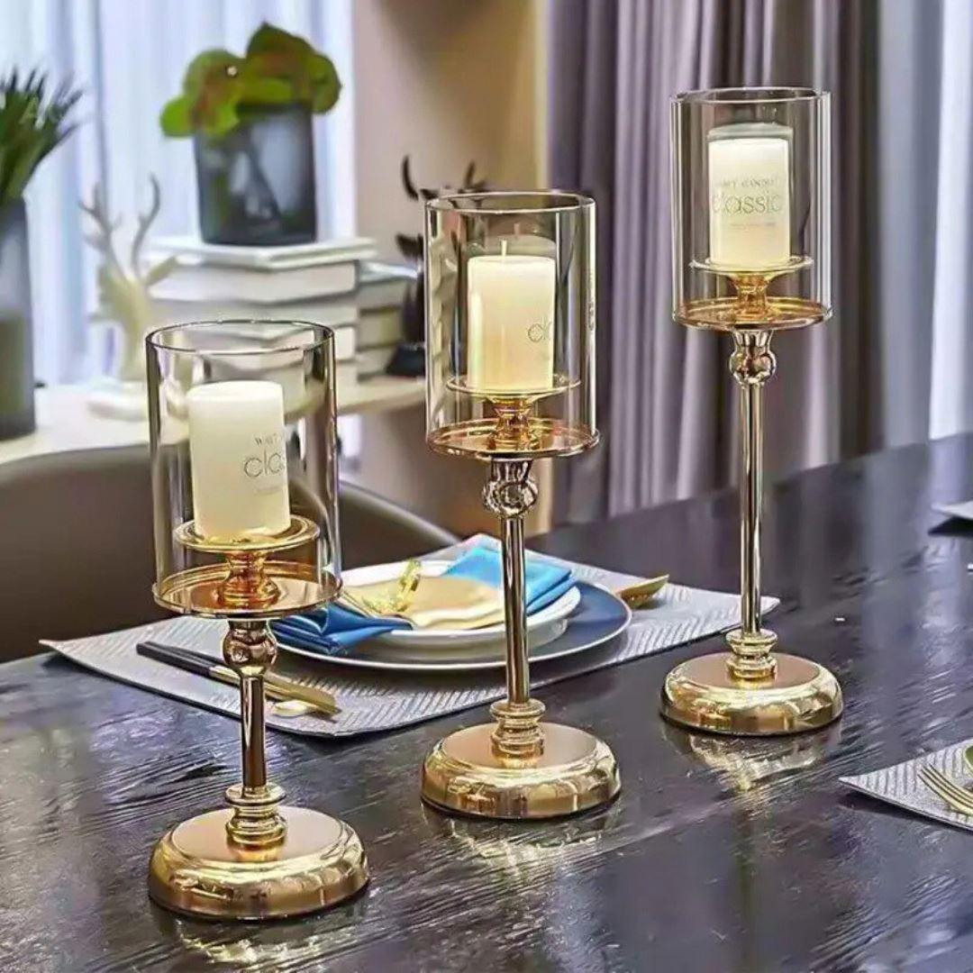 Soporte Dorado para Velas de Cristal | Elegancia Vintage