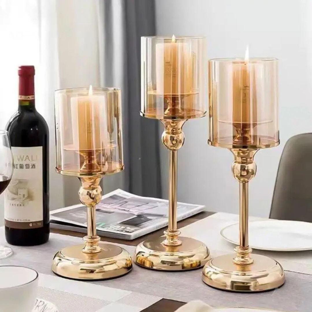 Soporte Dorado para Velas de Cristal | Elegancia Vintage