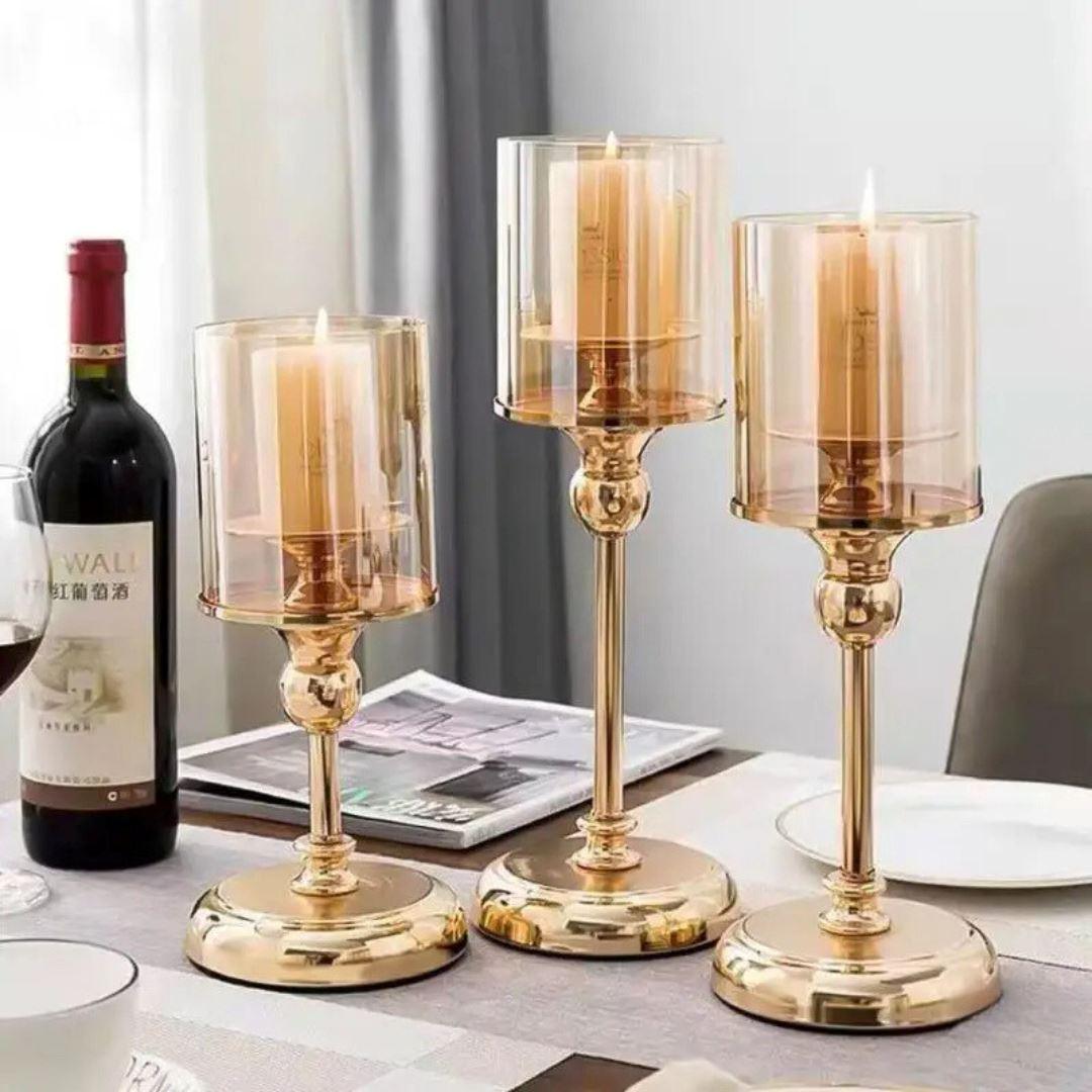 Soporte Dorado para Velas de Cristal | Elegancia Vintage