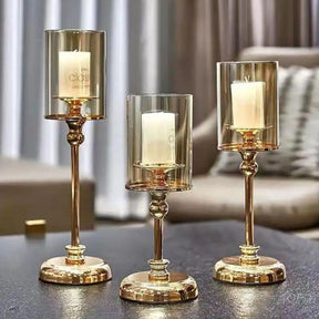 Soporte Dorado para Velas de Cristal | Elegancia Vintage