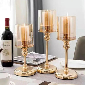 Soporte Dorado para Velas de Cristal | Elegancia Vintage