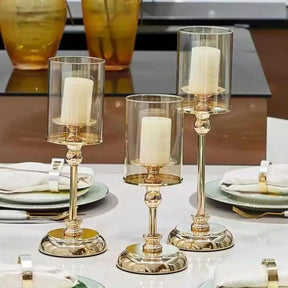 Soporte Dorado para Velas de Cristal | Elegancia Vintage
