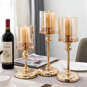 Soporte Dorado para Velas de Cristal | Elegancia Vintage